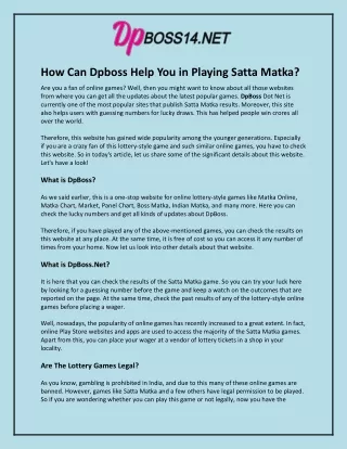 How Can Dpboss Help You in Playing Satta Matka?