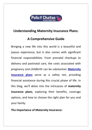 Understanding Maternity Insurance Plans: A Comprehensive Guide