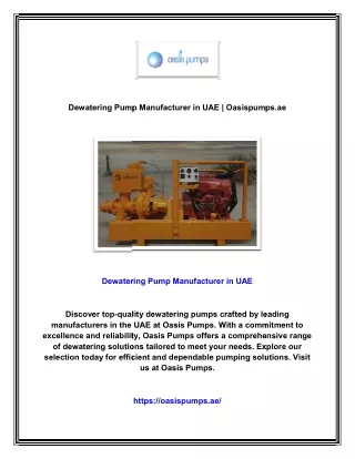 Dewatering Pump Manufacturer in UAE | Oasispumps.ae