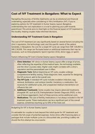 Cost of IVF Treatment in Bangalore