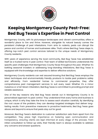 Keeping Montgomery County Pest-Free Bed Bug Texas's Expertise in Pest Control