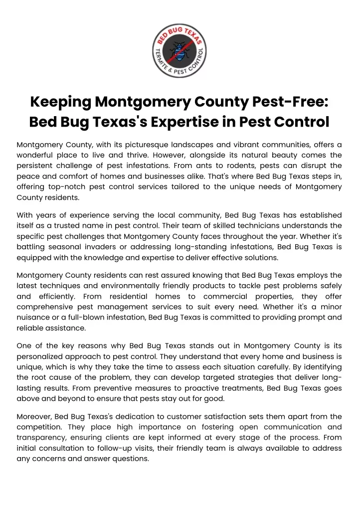 keeping montgomery county pest free bed bug texas