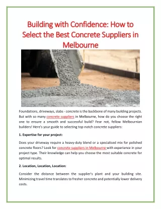 Building with Confidence: How to Select the Best Concrete Suppliers in Melbourne