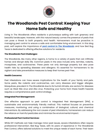 The Woodlands Pest Control Keeping Your Home Safe and Healthy