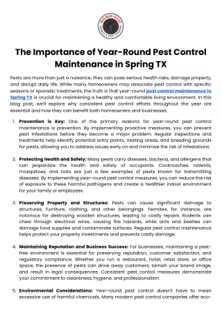 The Importance of Year-Round Pest Control Maintenance in Spring TX