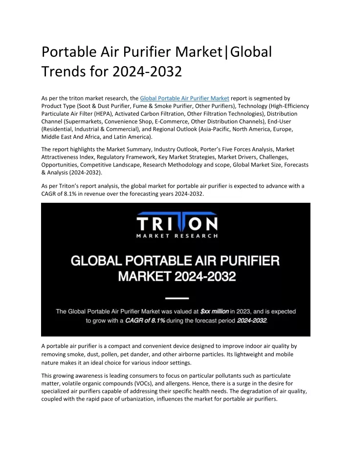 portable air purifier market global trends