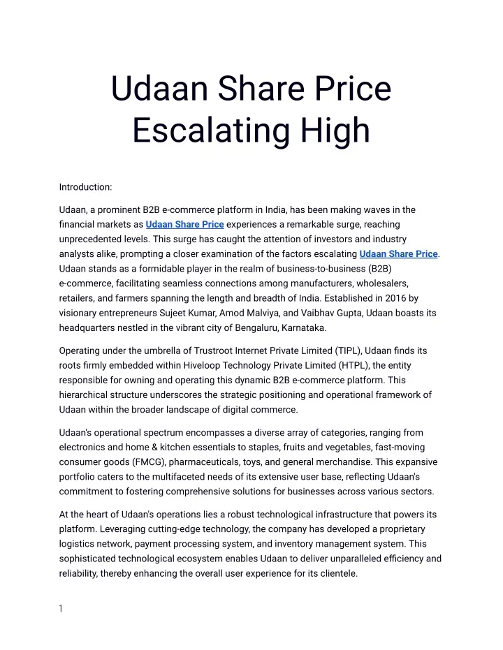 udaan share price escalating high