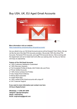 Buy Old Gmail Accounts - 100% Best USA Old Gmail Provider