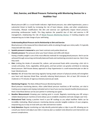 Diet Exercise and Blood Pressure Partnering with Monitoring Devices for a Healthier You