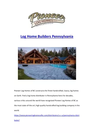 Log Home Builders Pennsylvania
