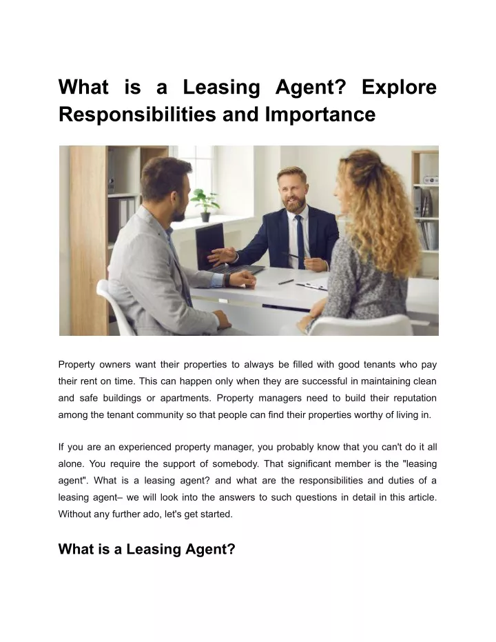 what is a leasing agent explore responsibilities