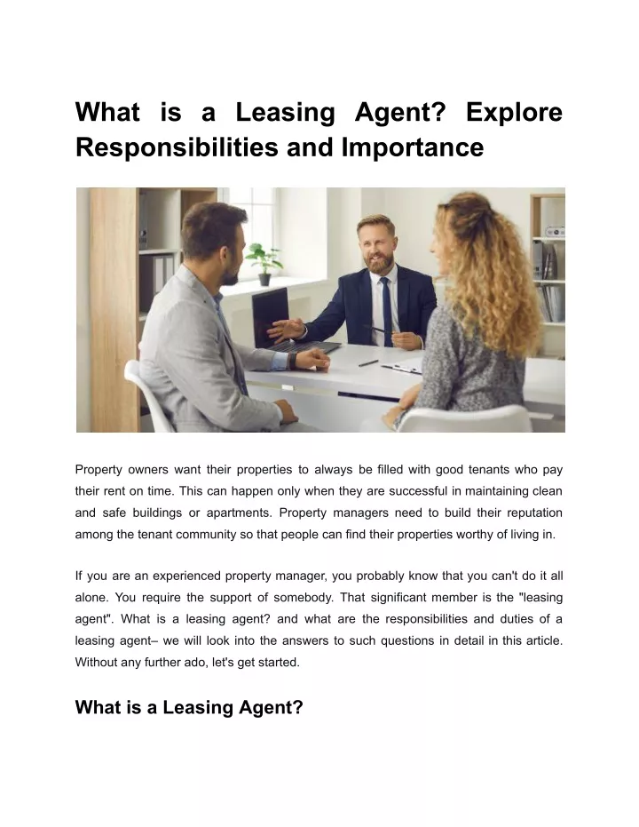 PPT - What is a Leasing Agent PowerPoint Presentation, free download ...