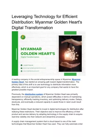 Leveraging Technology for Efficient Distribution - Myanmar Golden Heart's Digital Transformation