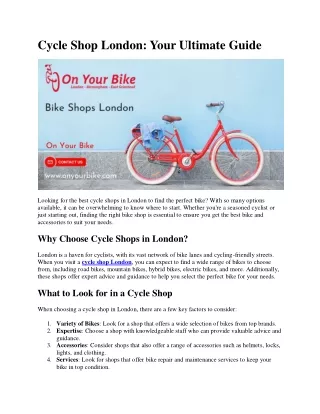 Cycle Shop London: Your Ultimate Guide