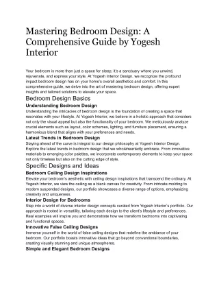Mastering Bedroom Design_ A Comprehensive Guide by Yogesh Interior