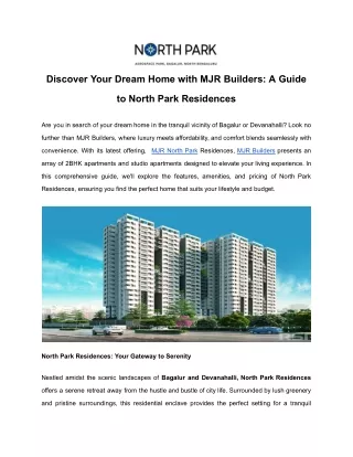 Discover Your Dream Home with MJR Builders_ A Guide to North Park Residences