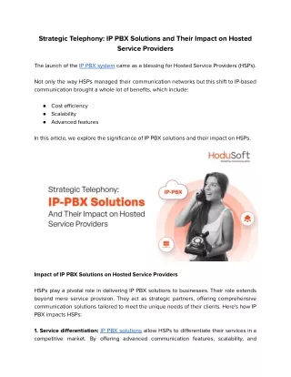 Strategic Telephony IP PBX Solutions and Their Impact on Hosted Service Providers