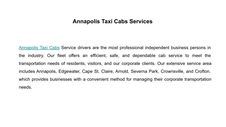 annapolis taxi cabs services