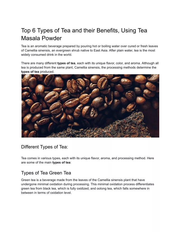 top 6 types of tea and their benefits using