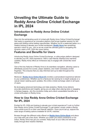 Reddy Anna Online Exchange Cricket ID: A Game-Changer for IPL Enthusiasts