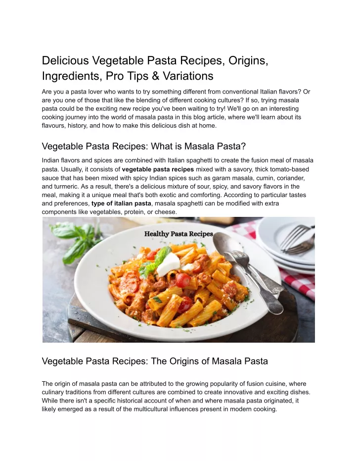 delicious vegetable pasta recipes origins