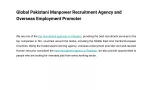 Global Pakistani Manpower Recruitment Agency and Overseas Employment Promoter