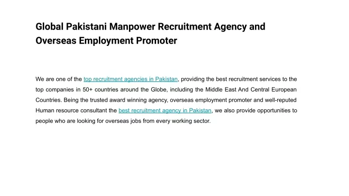 global pakistani manpower recruitment agency