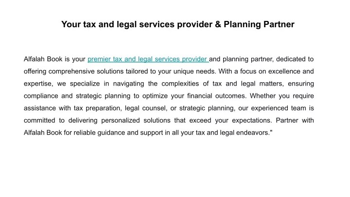 your tax and legal services provider planning