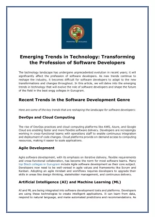 Emerging Trends in Technology: Transforming the Profession of Software Developer