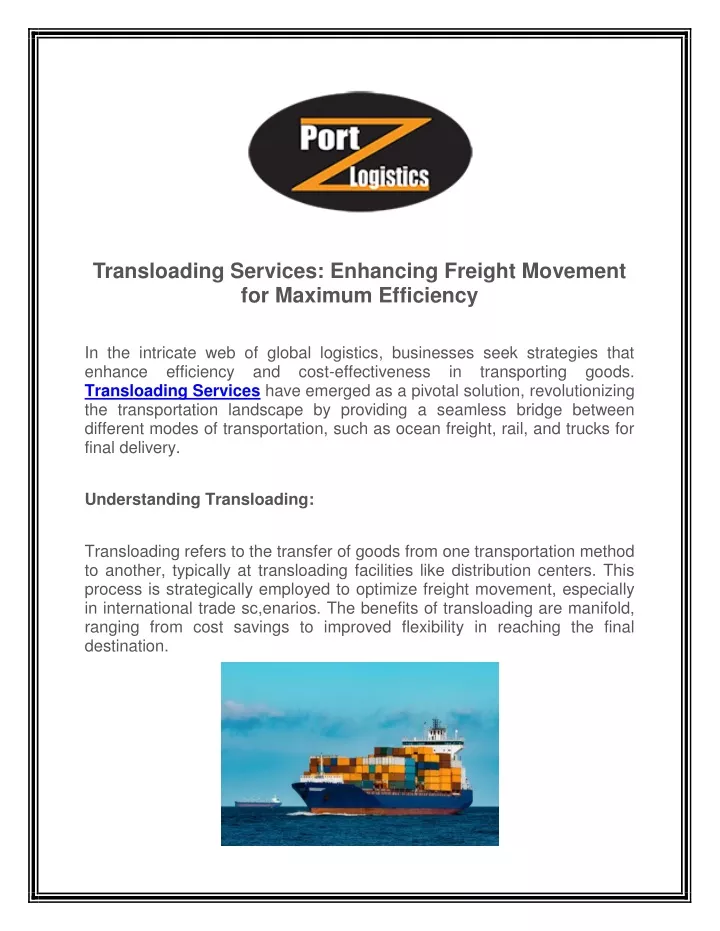 transloading services enhancing freight movement