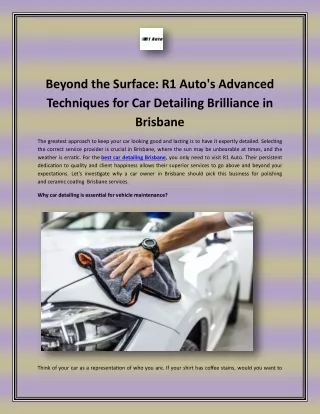 Beyond the Surface - R1 Auto's Advanced Techniques for Car Detailing Brilliance in Brisbane