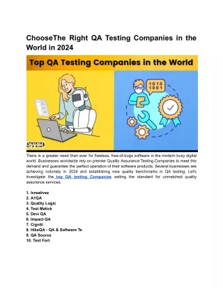 Best 10 quality assurance companies in  the World