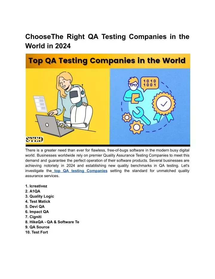 choosethe right qa testing companies in the world