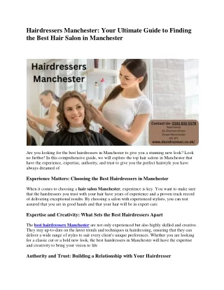 Hairdresser Manchester: Your Ultimate Guide to Finding the Best Hair Salon in Ma