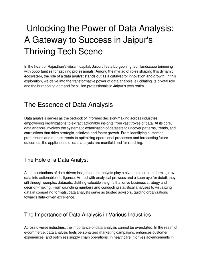 unlocking the power of data analysis a gateway to success in jaipur s thriving tech scene