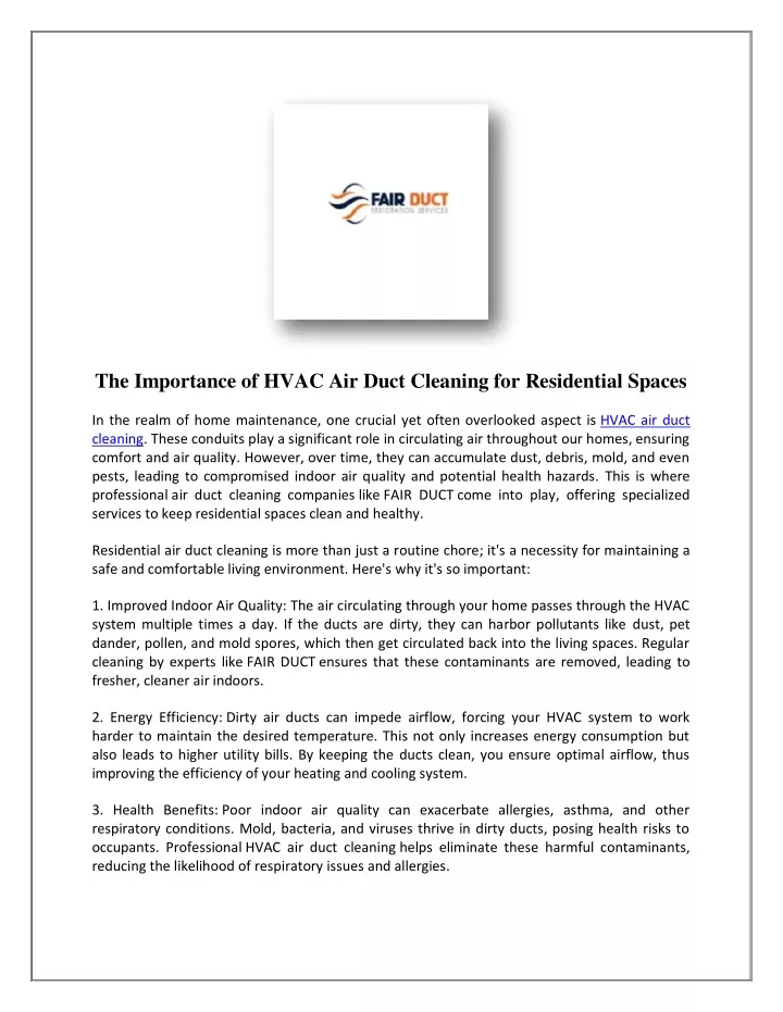 the importance of hvac air duct cleaning