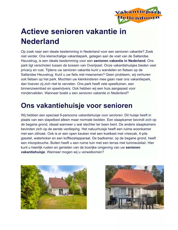 actieve senioren vakantie in nederland