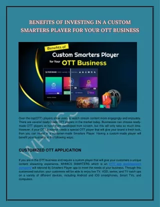 Benefits of Investing in a Custom Smarters Player for Your Ott Business