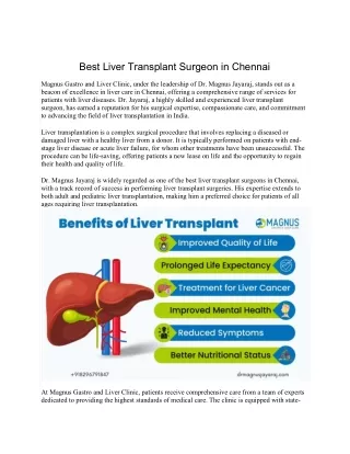 Best Liver Transplant Surgeon in Chennai .,