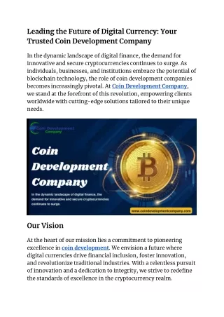 Leading the Future of Digital Currency_ Your Trusted Coin Development Company