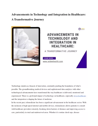 Advancements in Technology and Integration in Healthcare A Transformative Journey