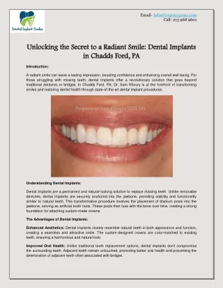 Unlocking the Secret to a Radiant Smile Dental Implants in Chadds Ford, PA