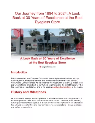 Our Journey from 1994 to 2024 A Look Back at 30 Years of Excellence at the Best Eyeglass Store