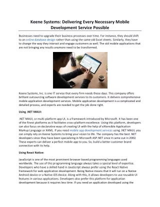 Keene Systems Delivering Every Necessary Mobile Development Service Possible
