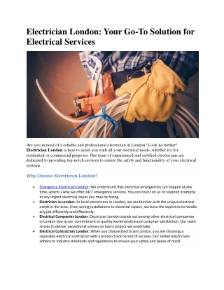 Electrician London: Your Go-To Solution for Electrical Services