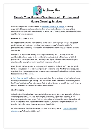 Raleigh's Trusted House Cleaners - Val's Cleaning Maids
