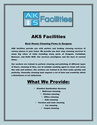 AKS Facilities Professional Home/Office deep cleaning, pest control services