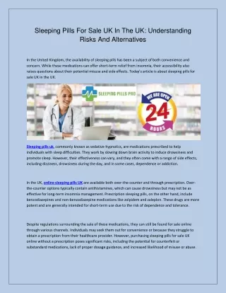 Sleeping Pills for Sale UK in the UK Understanding Risks and Alternatives