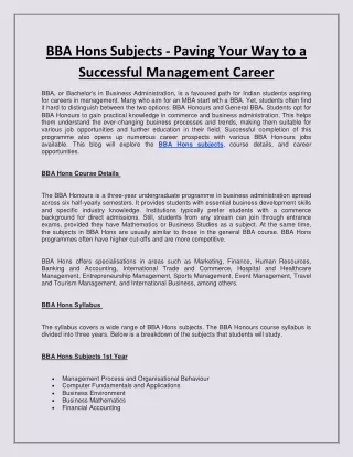 BBA Hons Subjects - Paving Your Way to a Successful Management Career