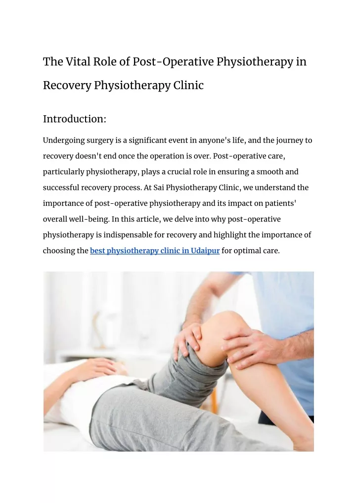 the vital role of post operative physiotherapy in